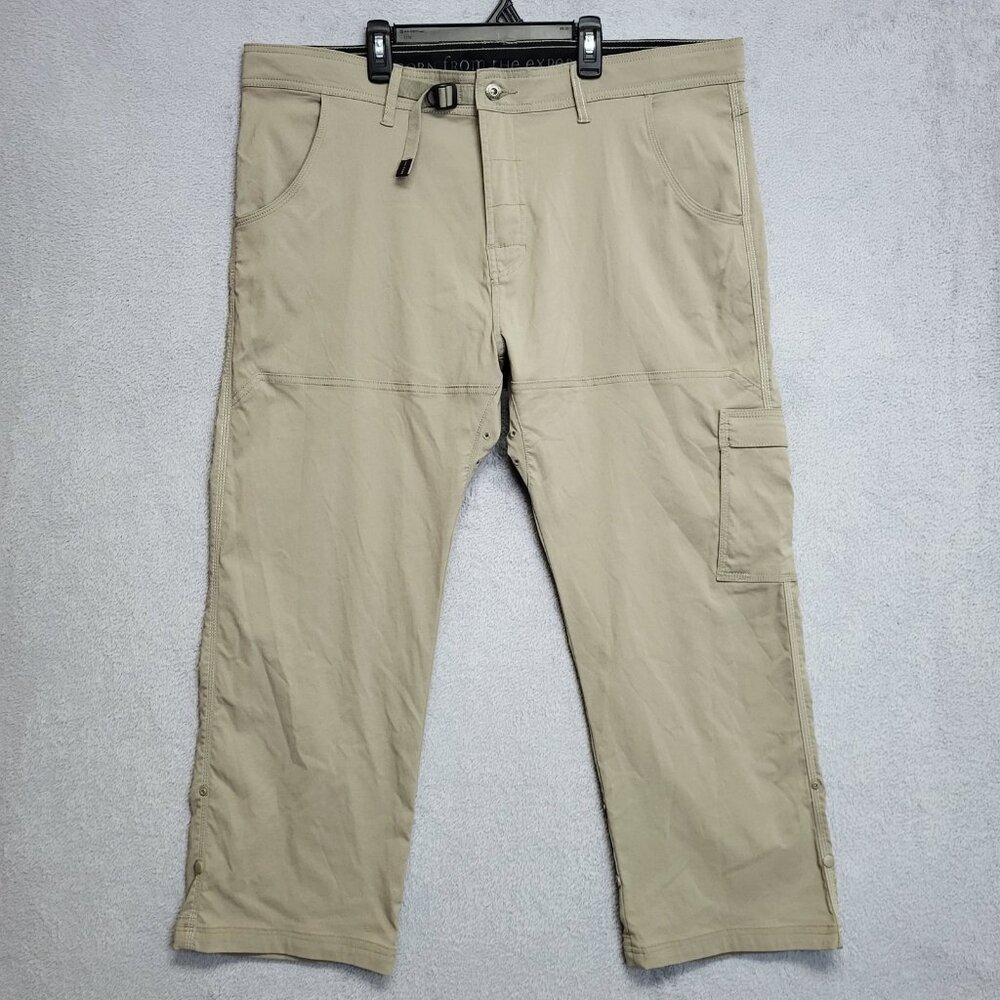 prAna Pants Mens 40x27 Tan Zion Stretch Cargo Belted Roll Up Outdoor Hiking A2